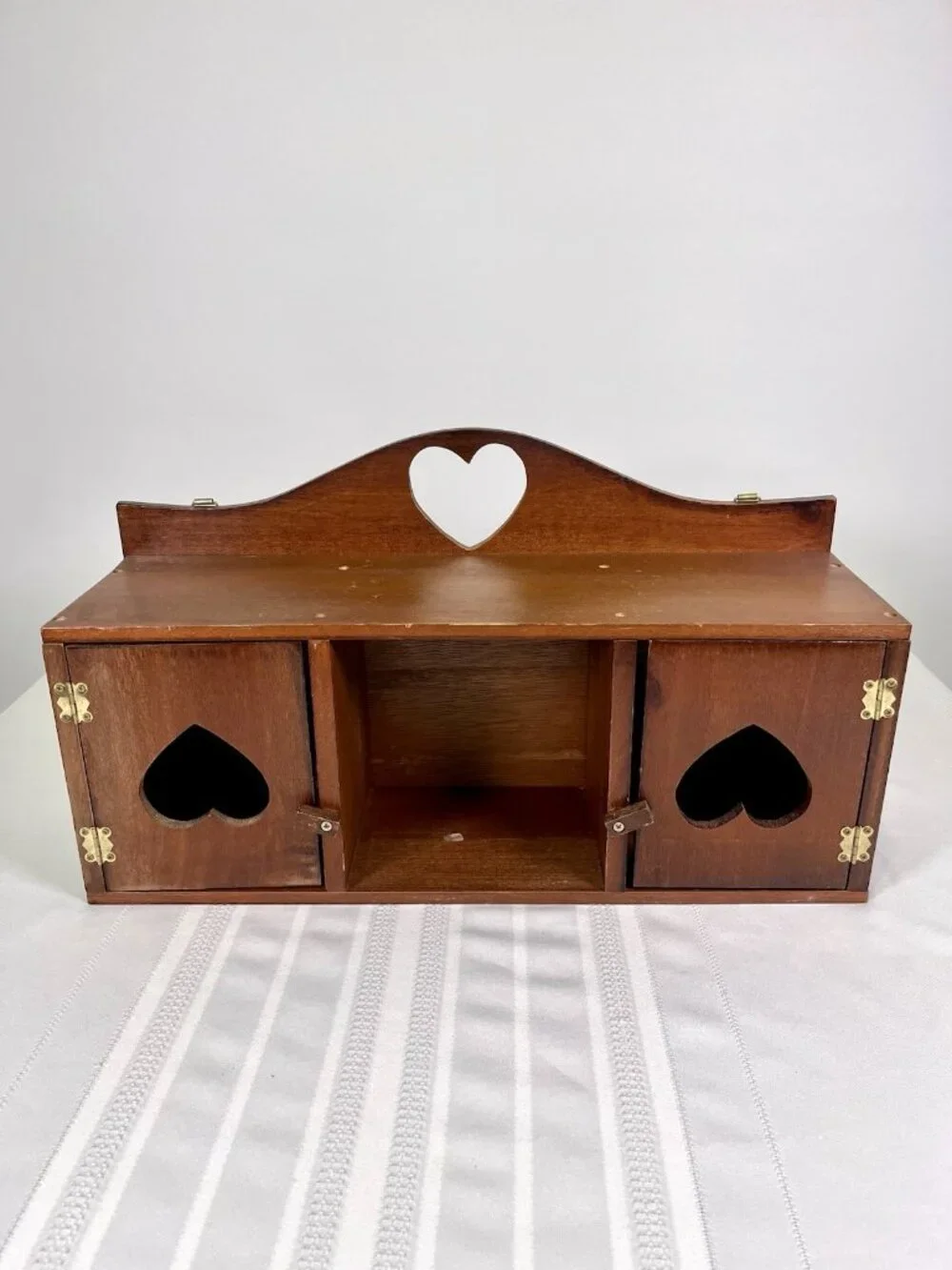 Vintage Country Heart Cutout Wooden Wall Cabinet Shelf Cottagecore Rustic Boho